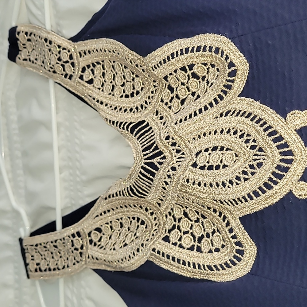 LILY Pulitzer Navy Largo Shift Gold Lace Brocade - Picture 3 of 5